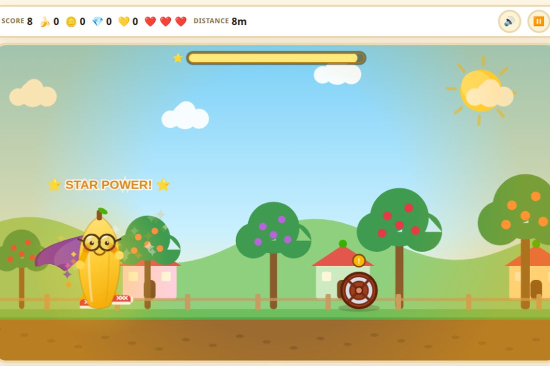 Banana Run game — Banana-Man running through Fruitville